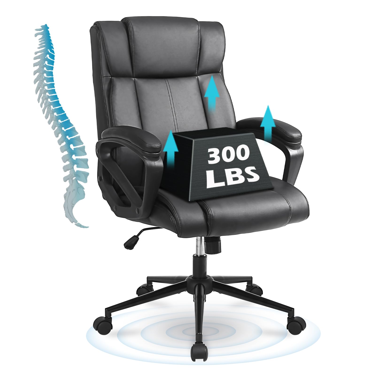 Ermnois Executive Office Chair With Thicken Armrest, Ergonomic Home Office Desk Chair With Lumbar Support, Upholstered Leather M