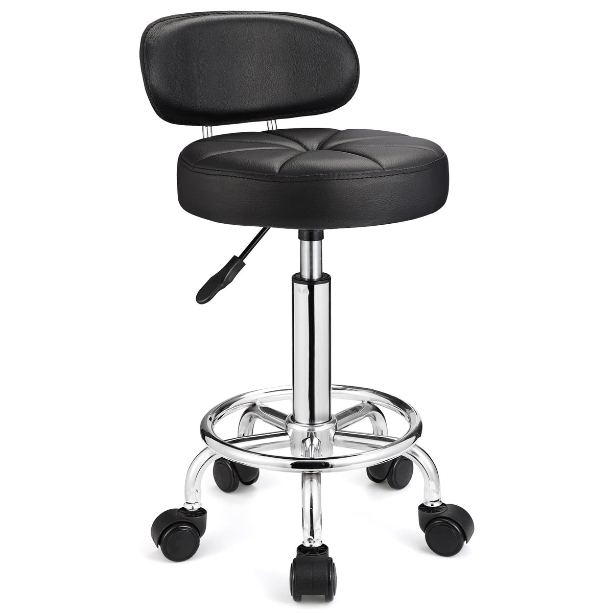 Hmtot Swivel Stools With Wheels Height Adjustable Rolling Spa Stool Backrest Black