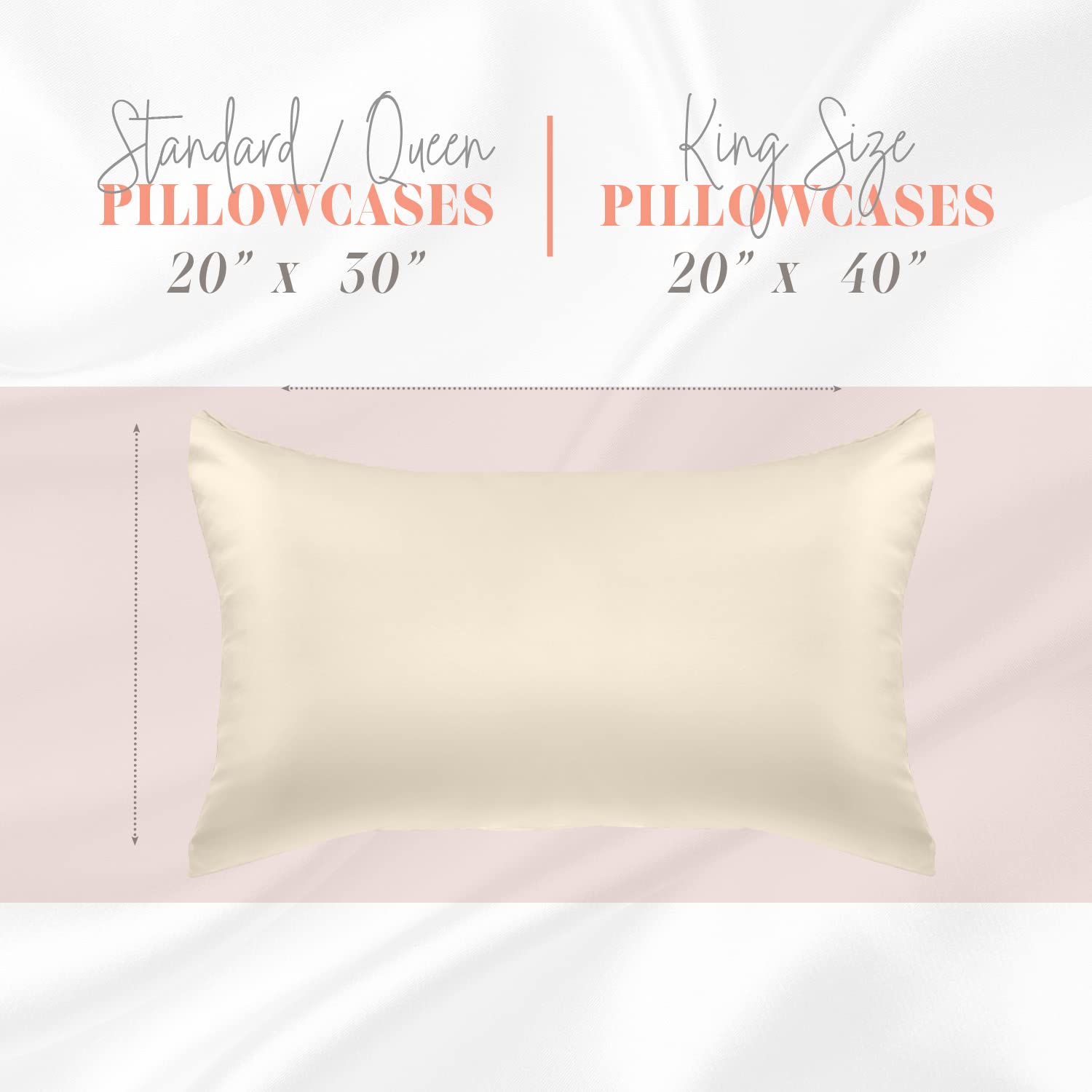 Elegant Comfort Silky And Luxurious 2-Piece Satin Pillowcase Set For Healthier Skin And Hair, Hidden Zipper Closure And Beautifully Packaged, Satin Pillowcase Set, King, Cream