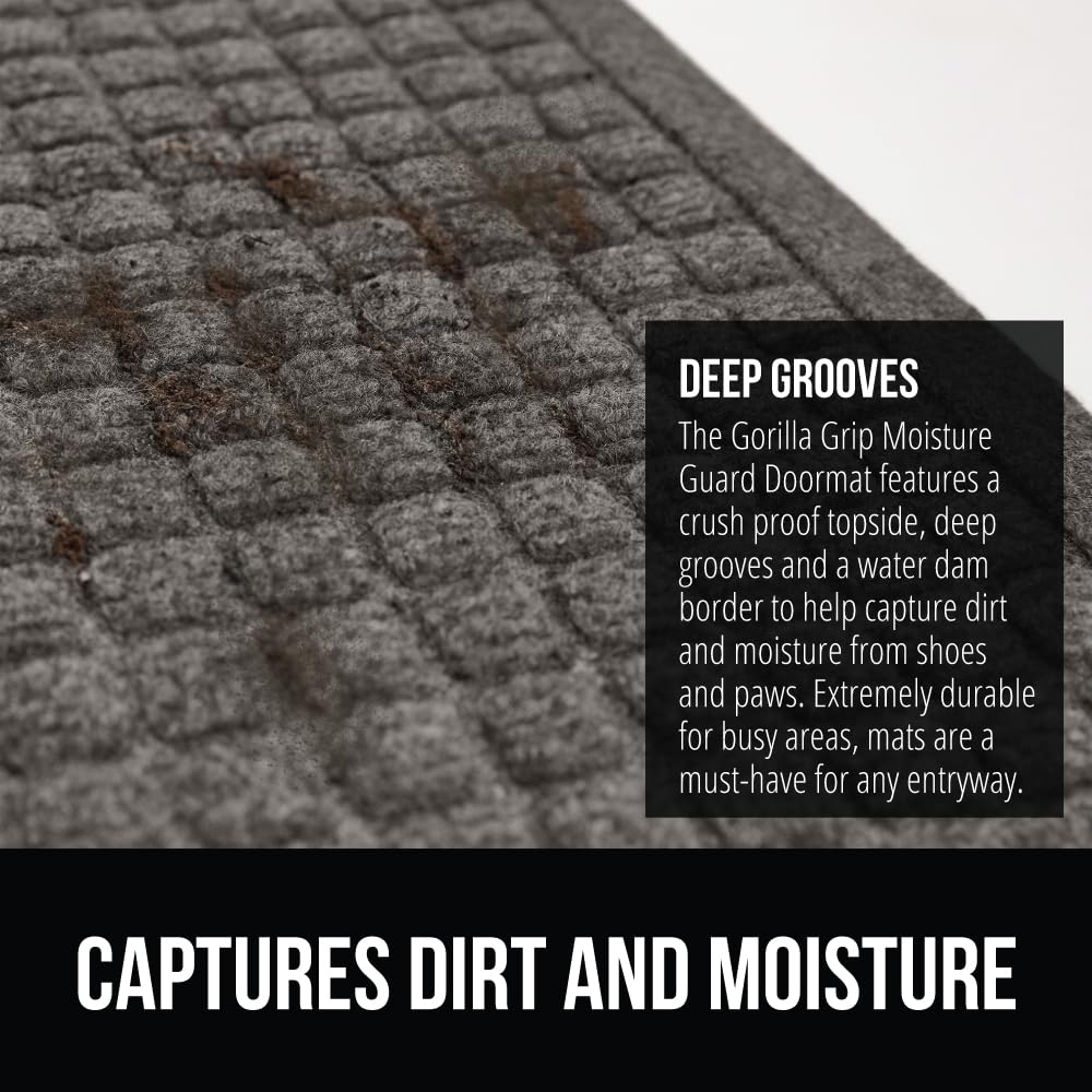 Gorilla Grip Ultra Absorbent Moisture Guard Doormat, Absorbs Up To 2.75 Cups Of Water, Stain And Fade Resistant, Spiked Rubber Backing, All Weather Mats Capture Dirt, Indoor Outdoor, 72X24, Charcoal