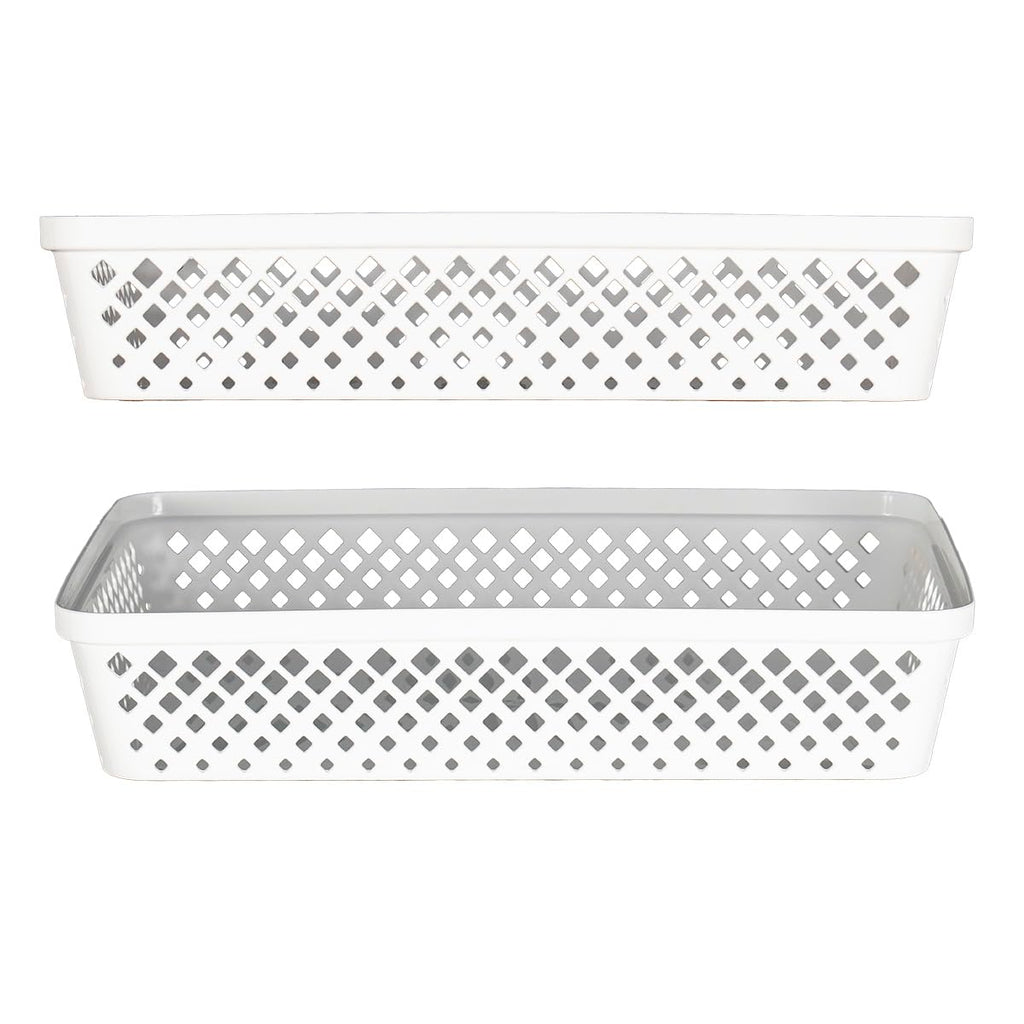 Glad Plastic Storage Basket Set - Multipurpose Drawer Trays, Kitchen Pantry Containers, And Bathroom Bins - 3 Pack Large Organizers, White