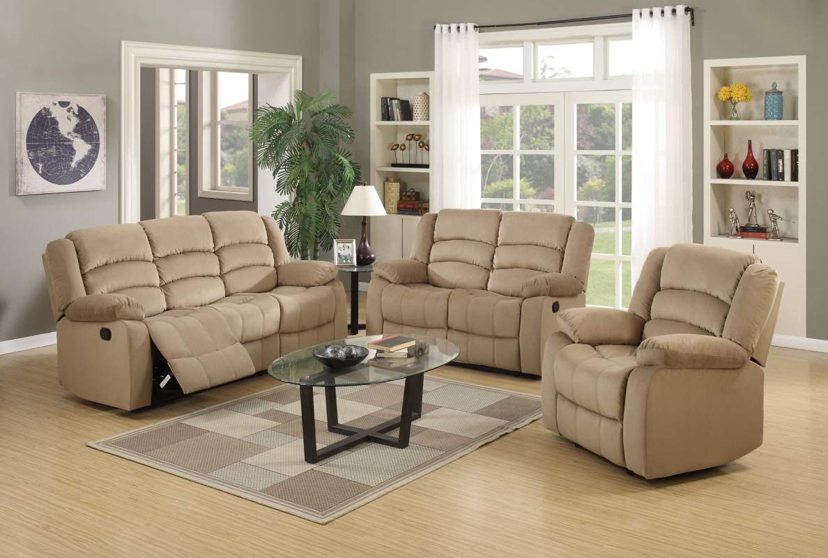 HomeRoots Decor 120-inch Contemporary Beige Fabric Sofa Set