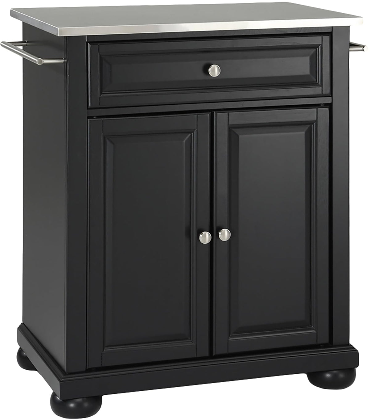 Crosley Furniture Alexandria Stainless Steel Top Small Rolling Kitchen Island Storage Cart, Microwave Stand, Black