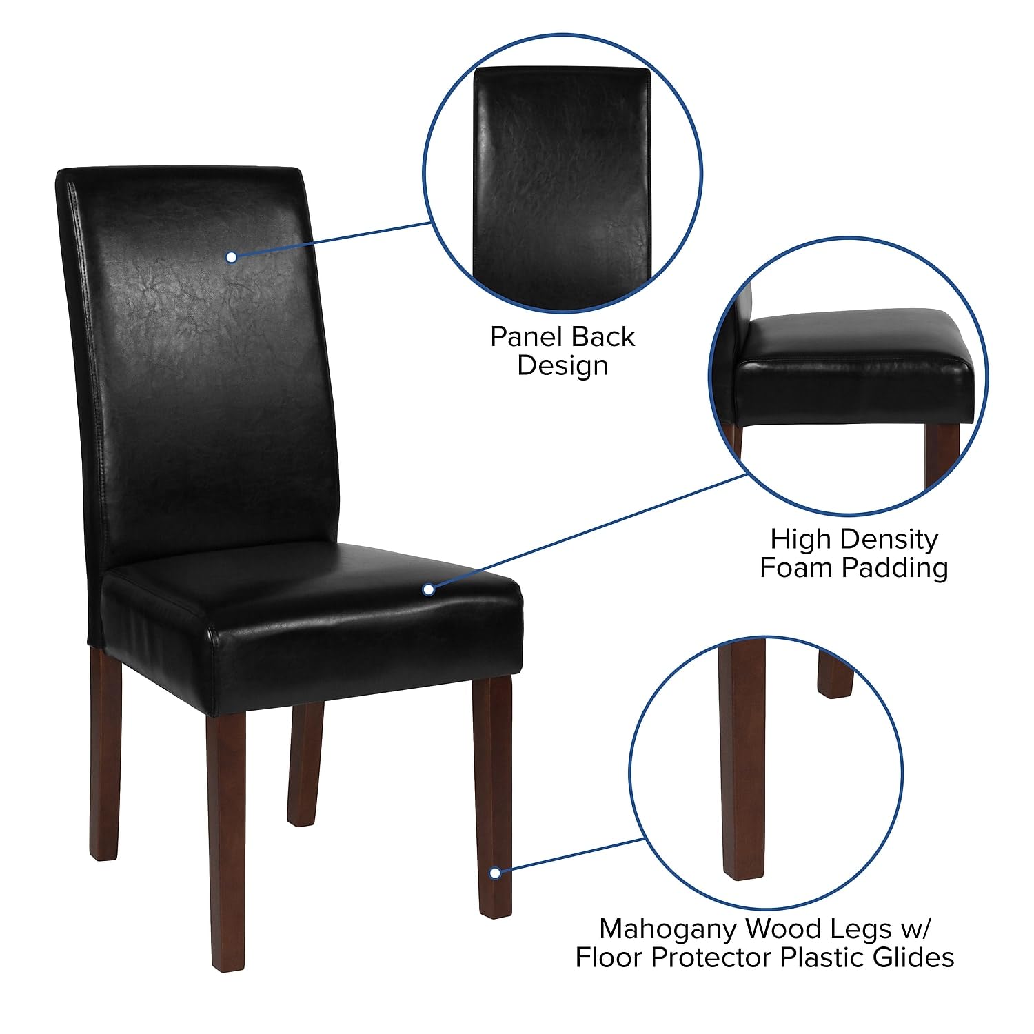 Flash Furniture Greenwich Series Black Leathersoft Upholstered Panel Back Mid-Century Parsons Dining Chair
