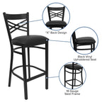 Flash Furniture HERCULES Series Black ''X'' Back Metal Restaurant Barstool - Black Vinyl Seat