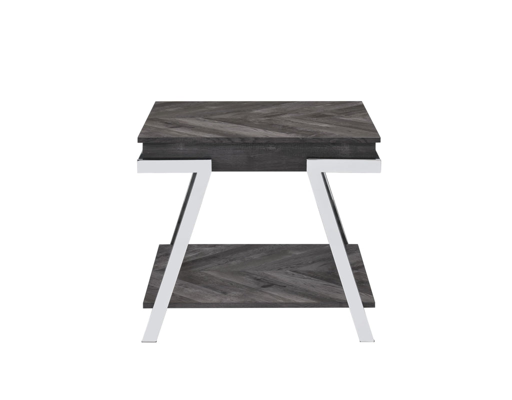 Steve Silver Roma End Table, Dark Grey/Chrome, for Living Room, Home Office, Contemporary Style, Bottom Storage, Living Space, 26 x 23.5 x 23.75, Grey/Silver