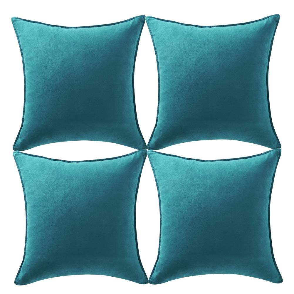 Fancy Homi 4 Packs Teal Decorative Throw Pillow Covers 18X18 Inch/45X45 Cm, Super Soft Faux Suede Decor Square Pillow Case, Soli