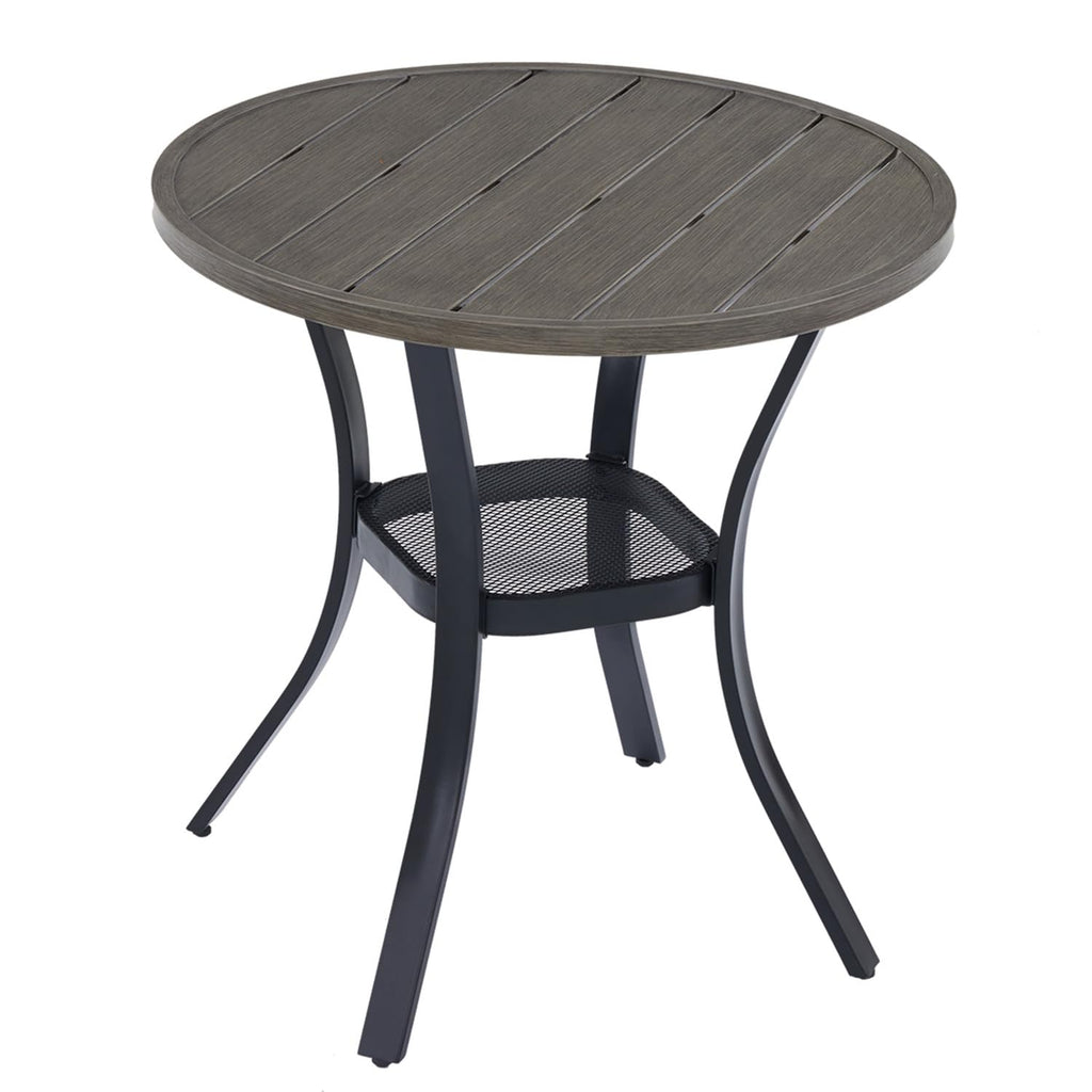 Vicllax 27.5' Outdoor Round Patio Table For Lawn Garden, All Weather Metal Round Patio Dining Table With Storage Shelf, 2 Person Small Patio Table, Grey Wood-Like Tabletop