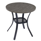 Vicllax 27.5' Outdoor Round Patio Table For Lawn Garden, All Weather Metal Round Patio Dining Table With Storage Shelf, 2 Person Small Patio Table, Grey Wood-Like Tabletop