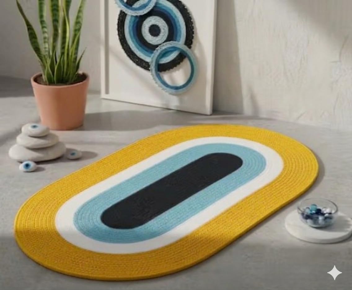 Siya Textiles Handwoven Jute Cotton Door Mat 40x60 cm | EcoFriendly AntiSlip Floor Rug | Durable Entrance, Bathroom & Kitchen 