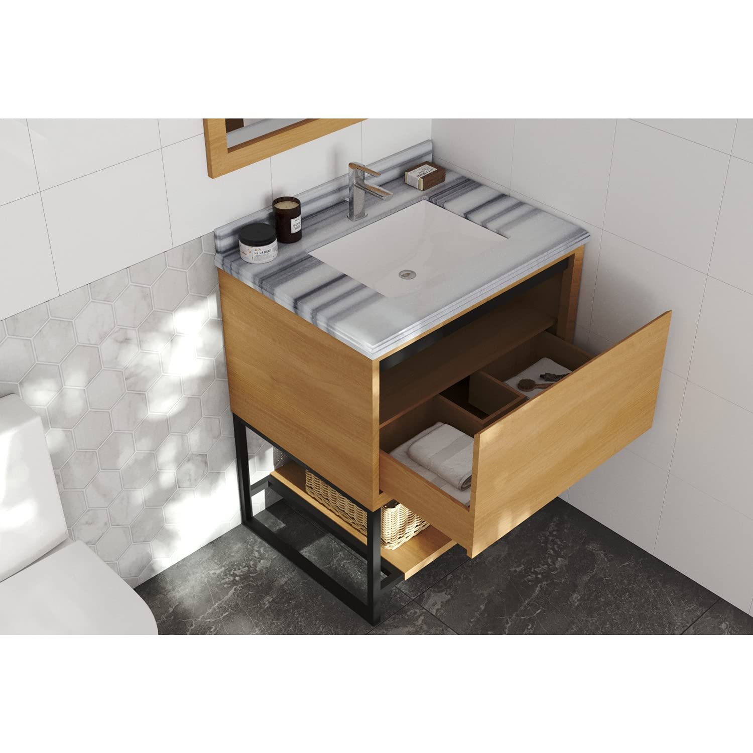 Laviva Alto 30 - California White Oak Cabinet White Stripes Marble Countertop