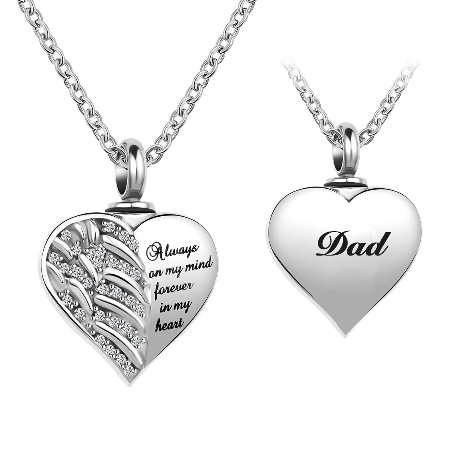 LuxglitterLin Guardian Angel Wings Cremation Jewelry for Ashes Heart Crystal Urn Necklaces for Dad Ashes Memorial Keepsake Neckl