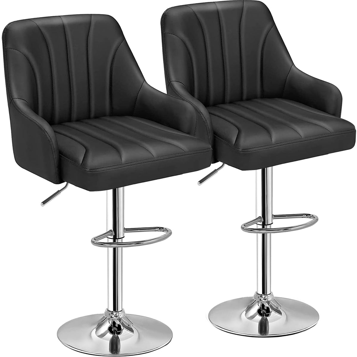 VECELO Bar Stools Set of 2, Adjustable Barstools, Counter Height Stools with Back and Arm, Kitchen Island Stools, Swivel PU Chai