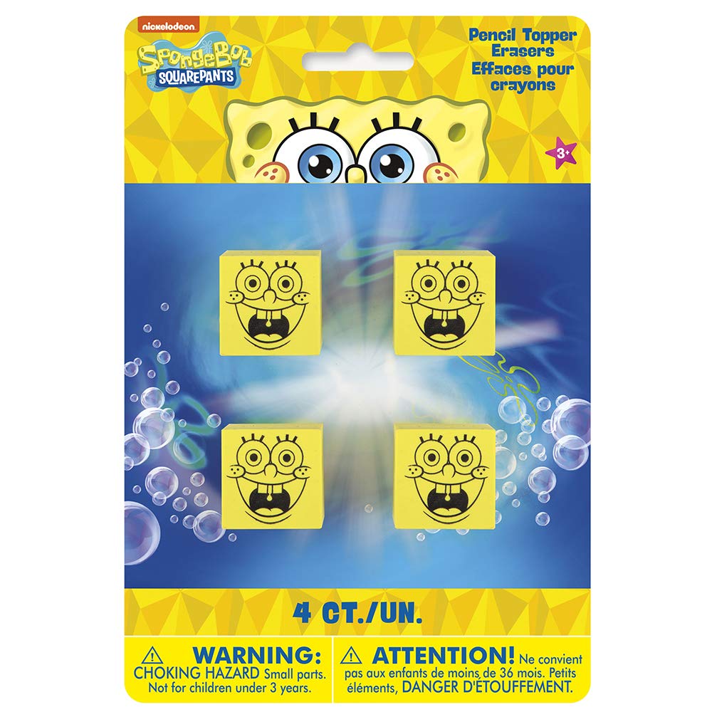 Unique Spongebob Squarepants Pencil Top Erasers (Pack Of 4) - Fun & Colorful Design, Perfect For School Supplies