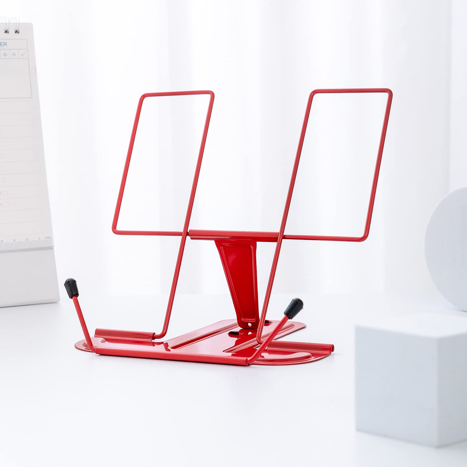 MSDADA Adjustable Metal Book Stand, Portable Cookbook & Document Holder, Sturdy Typing Stand, Red