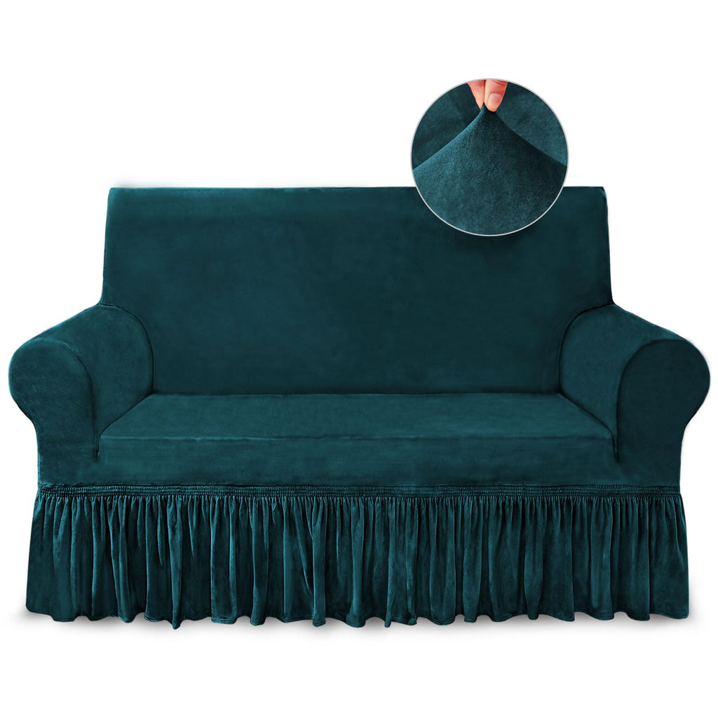 Niceec Loveseat Cover Super Soft 1-Piece Dark Teal Slipcover For Loveseats Stretch Universal Spandex Couch Covers For Living Room Easy Fit Washable Furniture Sofa Protector With Skirt