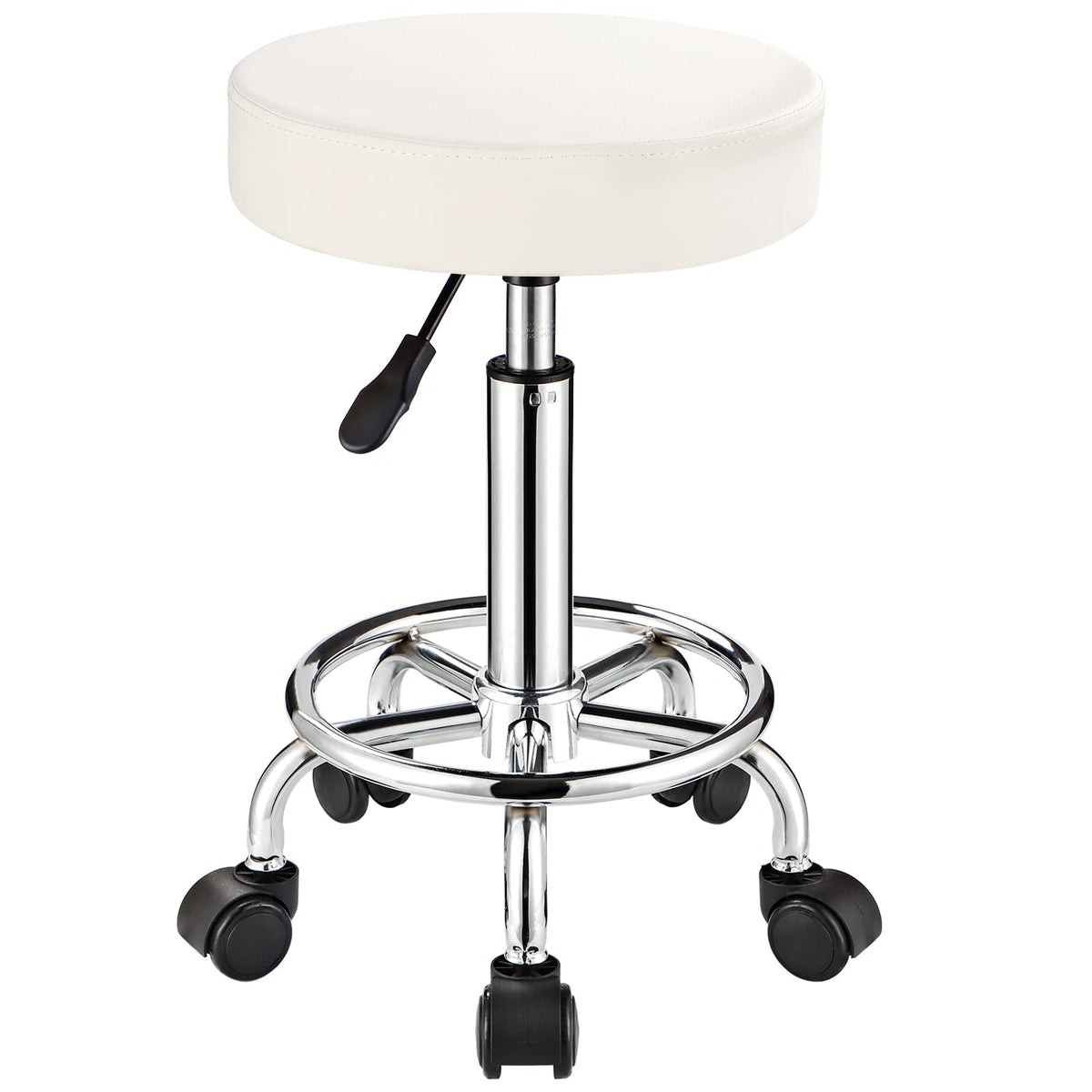 FNZIR Adjustable Stool with Wheels Round Rolling Stool for Spa Salon Massage Office Stool Chair White