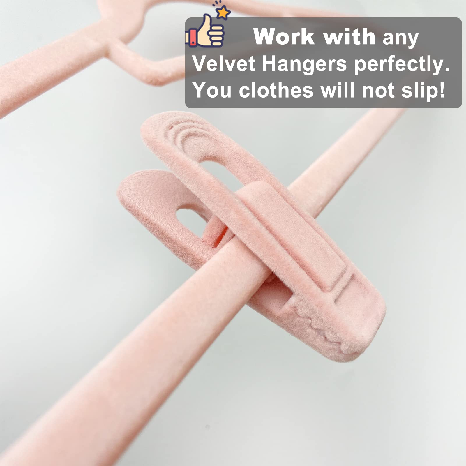 Tofiigrem Light Pink Velvet Hanger Clips (60-Pack), Non-Slip Strong Velvet Hanger Clip For Velvet Hangers, Pants Skirt Felt Hang