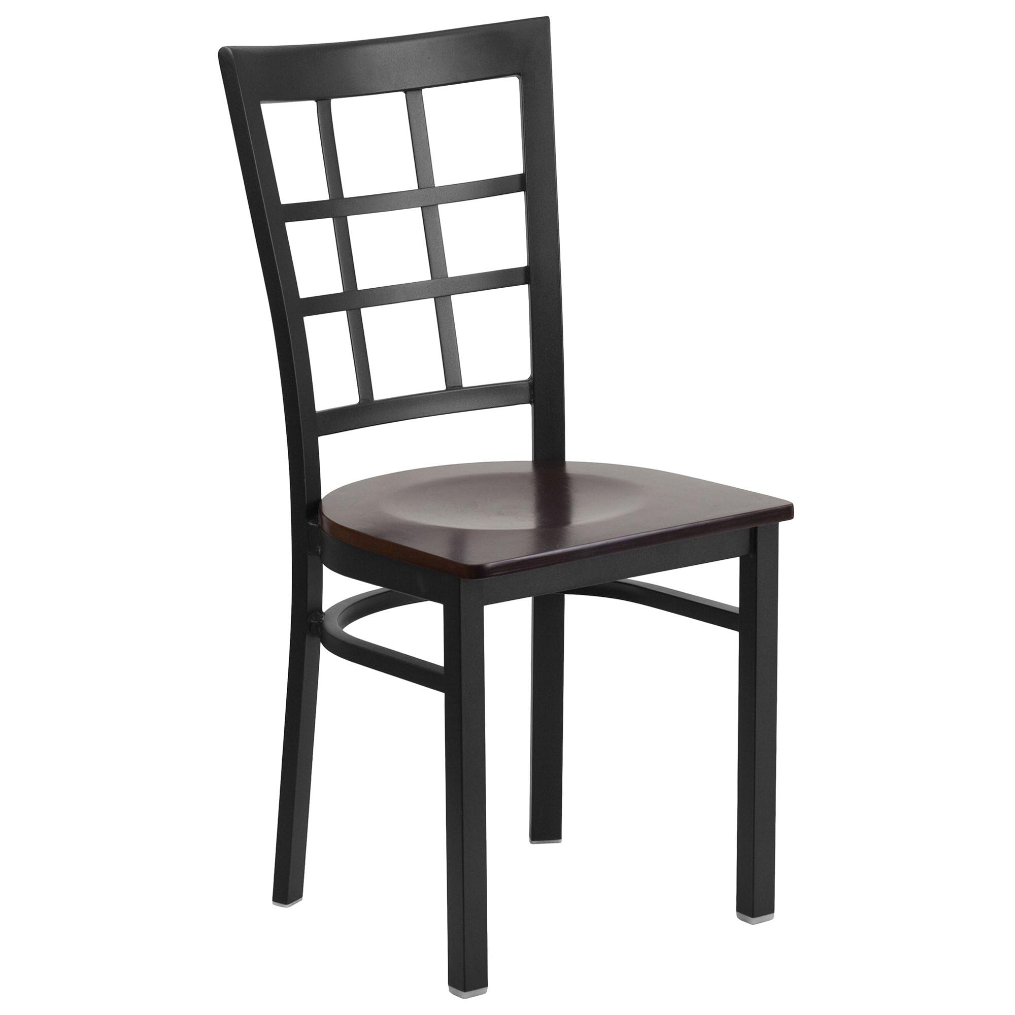 Flash Furniture Hercules Series Black Window Back Metal Restaurant Chair - Walnut Wood Seat