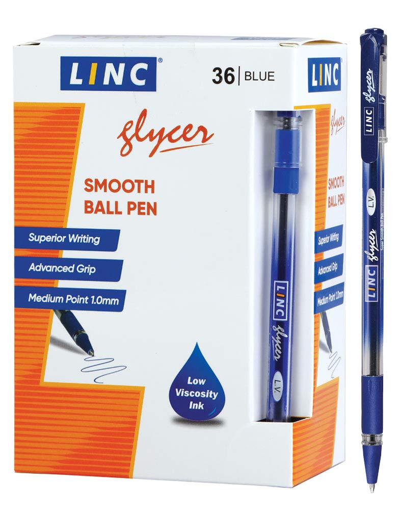 Linc Glycer Smooth Ball Point Pen, Soft Grip, 1.00Mm Tip, 36-Count, Blue