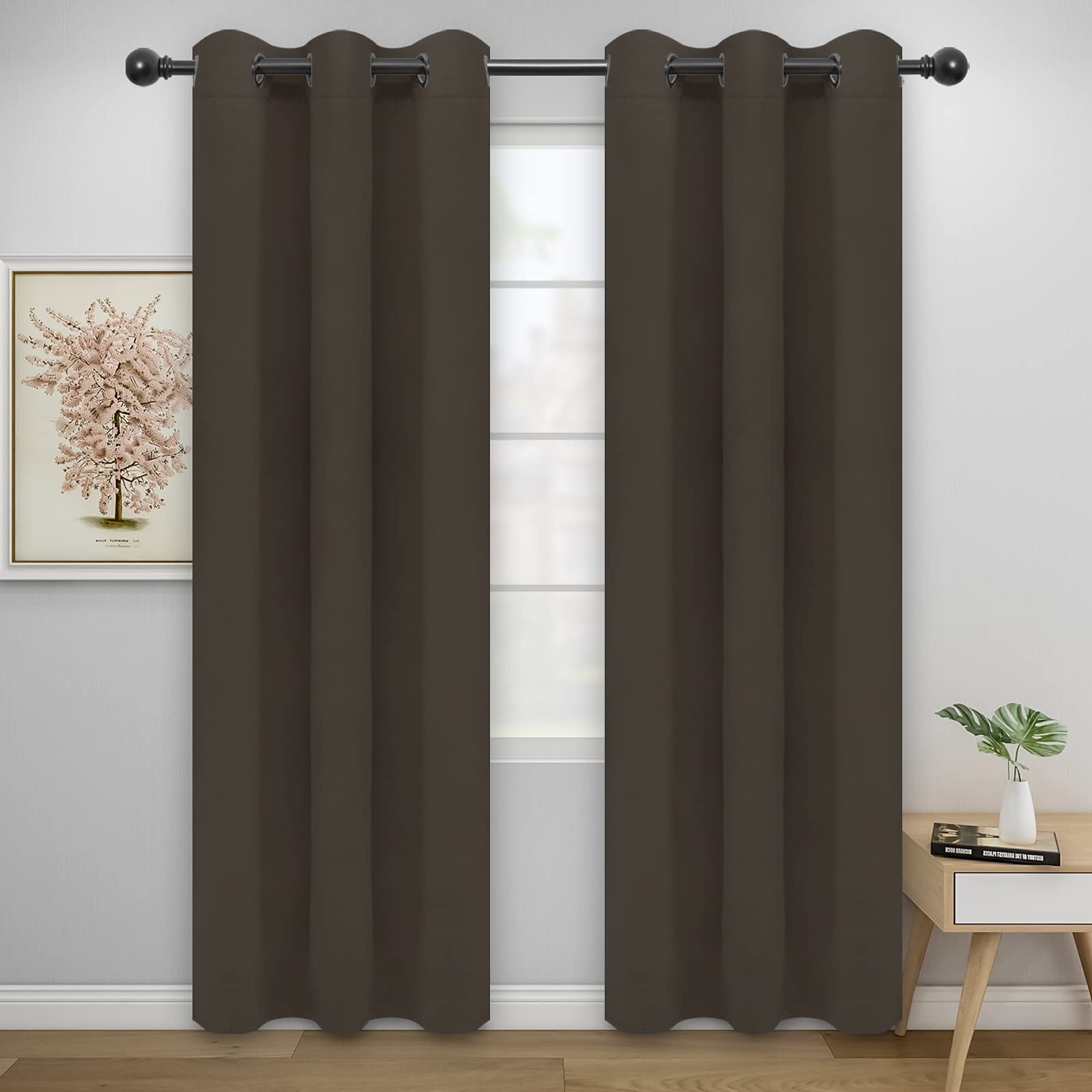 Easy-Going Blackout Curtains For Bedroom, Solid Thermal Insulated Grommet And Noise Reduction Window Drapes, Room Darkening Curtains For Living Room, 2 Panels(42X84 In, Coffee)