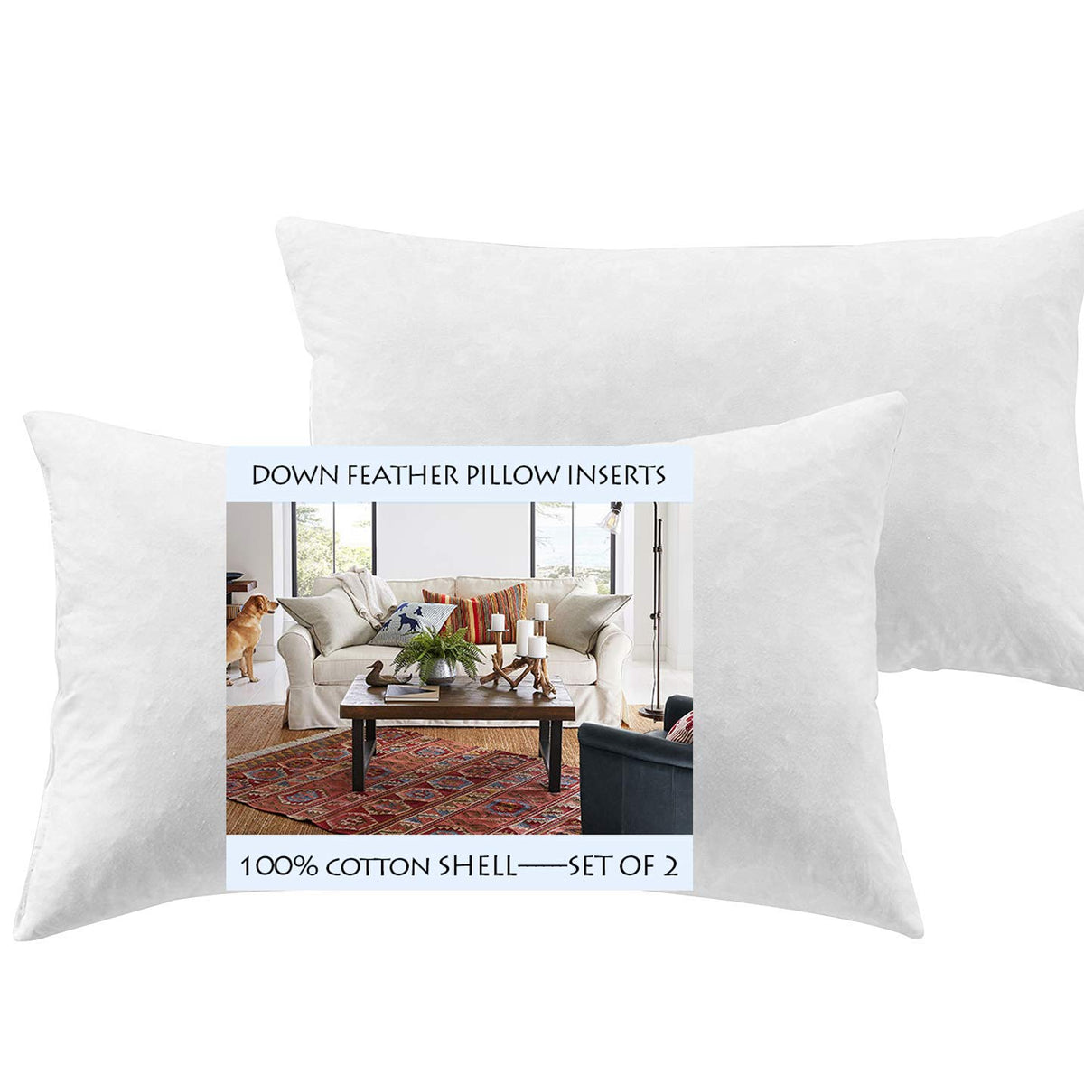 Yesterdayhome Set Of 2-16X26 Oblong Pillow Inserts-Down Feather Pillow Inserts-White