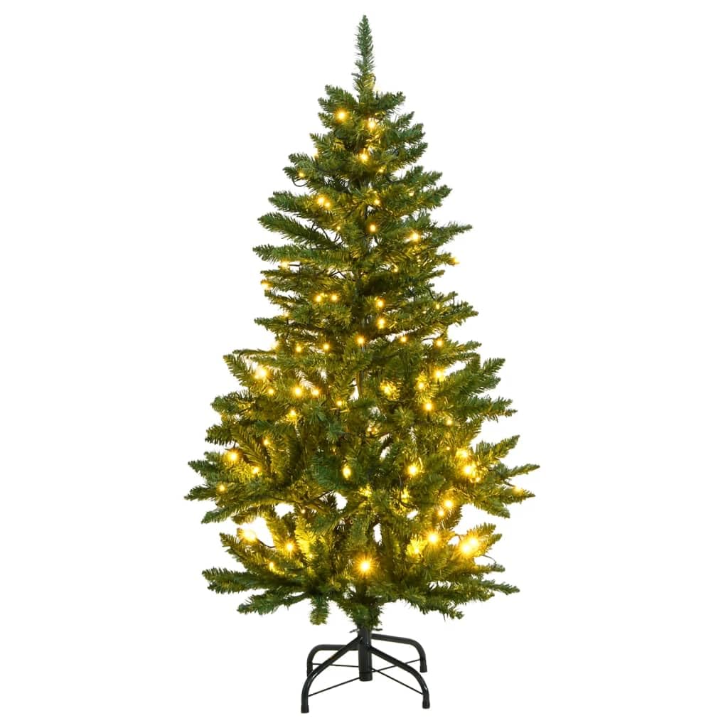 vidaXL Artificial Hinged Green Christmas Tree with 150 Warm White LEDs, PVC Tips, Metal Stand, 8 Lighting Modes - 59.1&quot; High