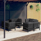 vidaXL Solid Pinewood Patio Lounge Set 9 Piece with Anthracite Cushions Garden Outdoor Lawn Yard Terrace Balcony Wooden Seat Seating Furniture