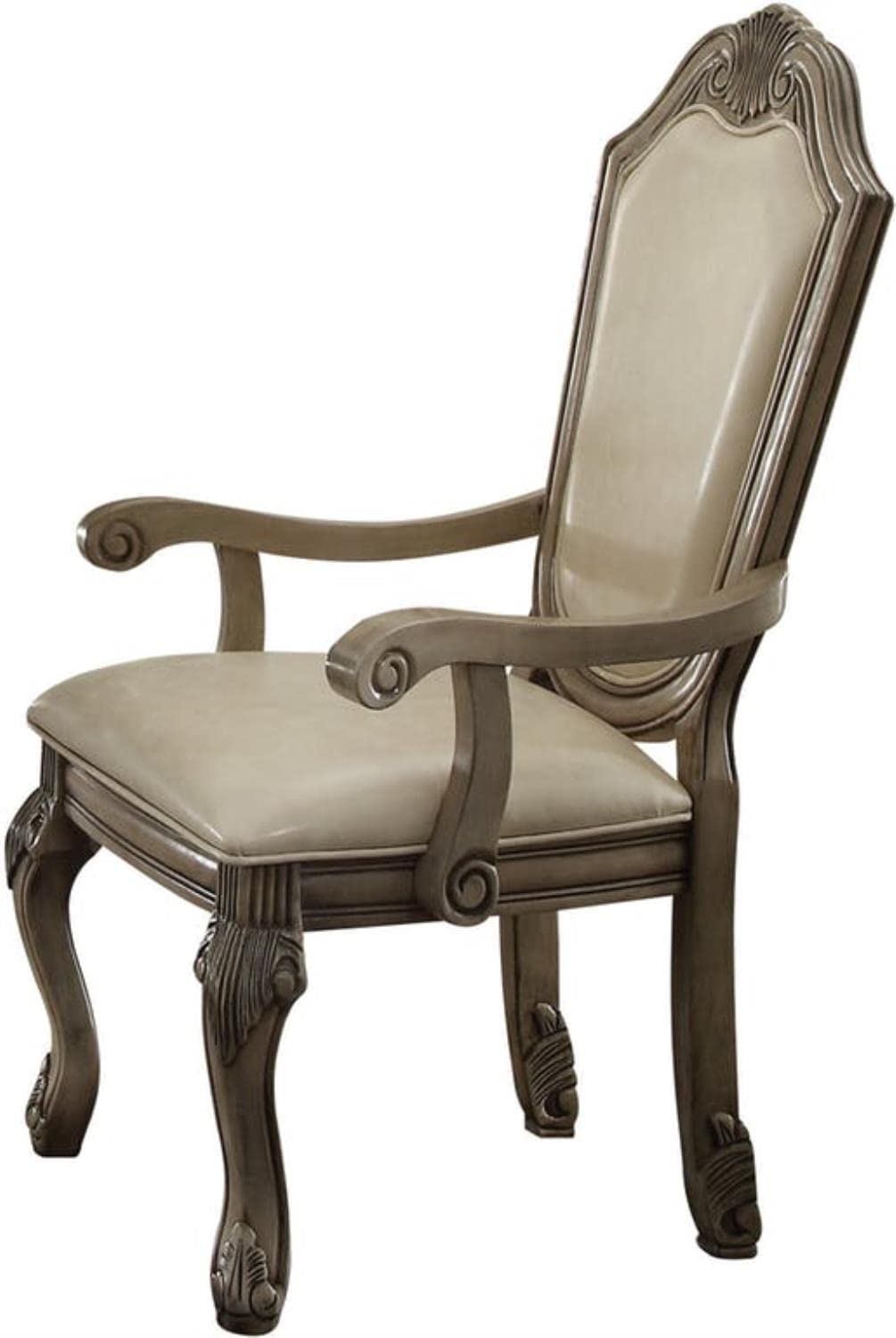 ACME Chateau de Ville Arm Chair (Set-2) - 64068 - PU & Antique White