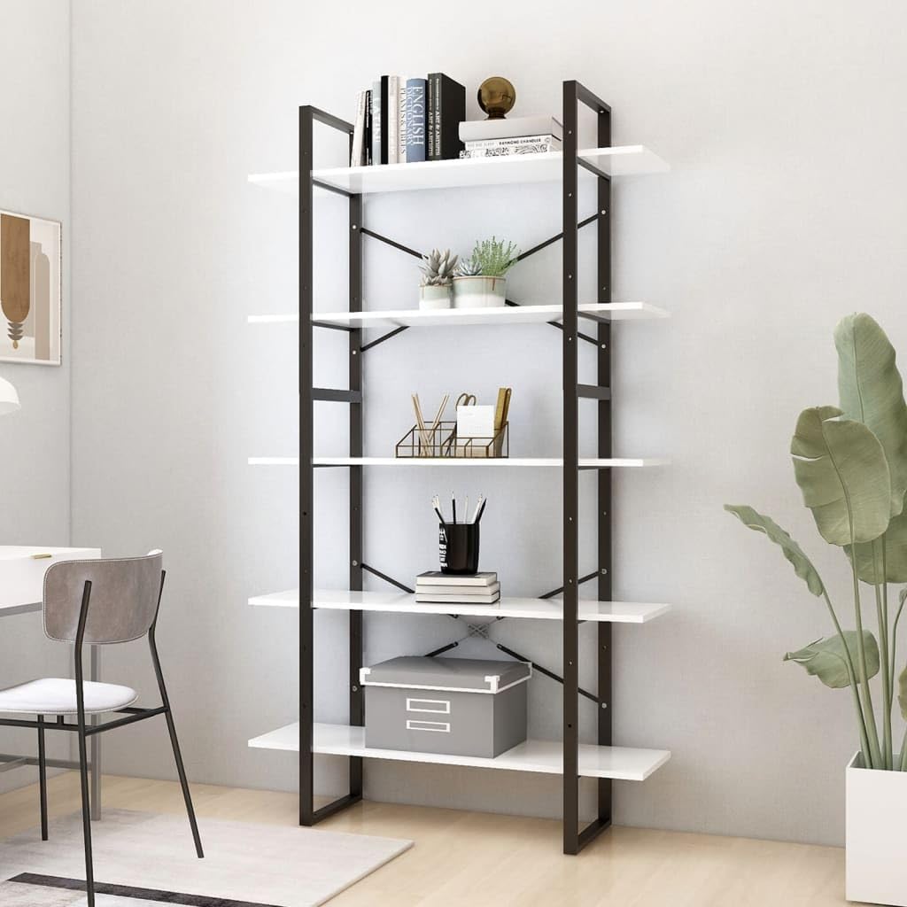 vidaXL 5-Tier Book Cabinet Office Storage Book Rack Bookcase Organizer Bookshelf Standing Shelf Furniture White 39.4&quot;x11.8&quot;x68.9&quot; Engineered Wood