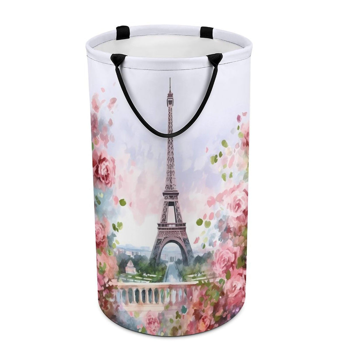 Laundry Basket Hamper Waterproof Dirty Clothes Hamper Paris Eiffel Tower With Flowers Collapsible Washing Bin Clothes Bag with H