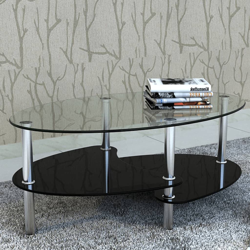 vidaXL Metal Frame Glass Tabletop Coffee Side Table Living Room Furniture Black