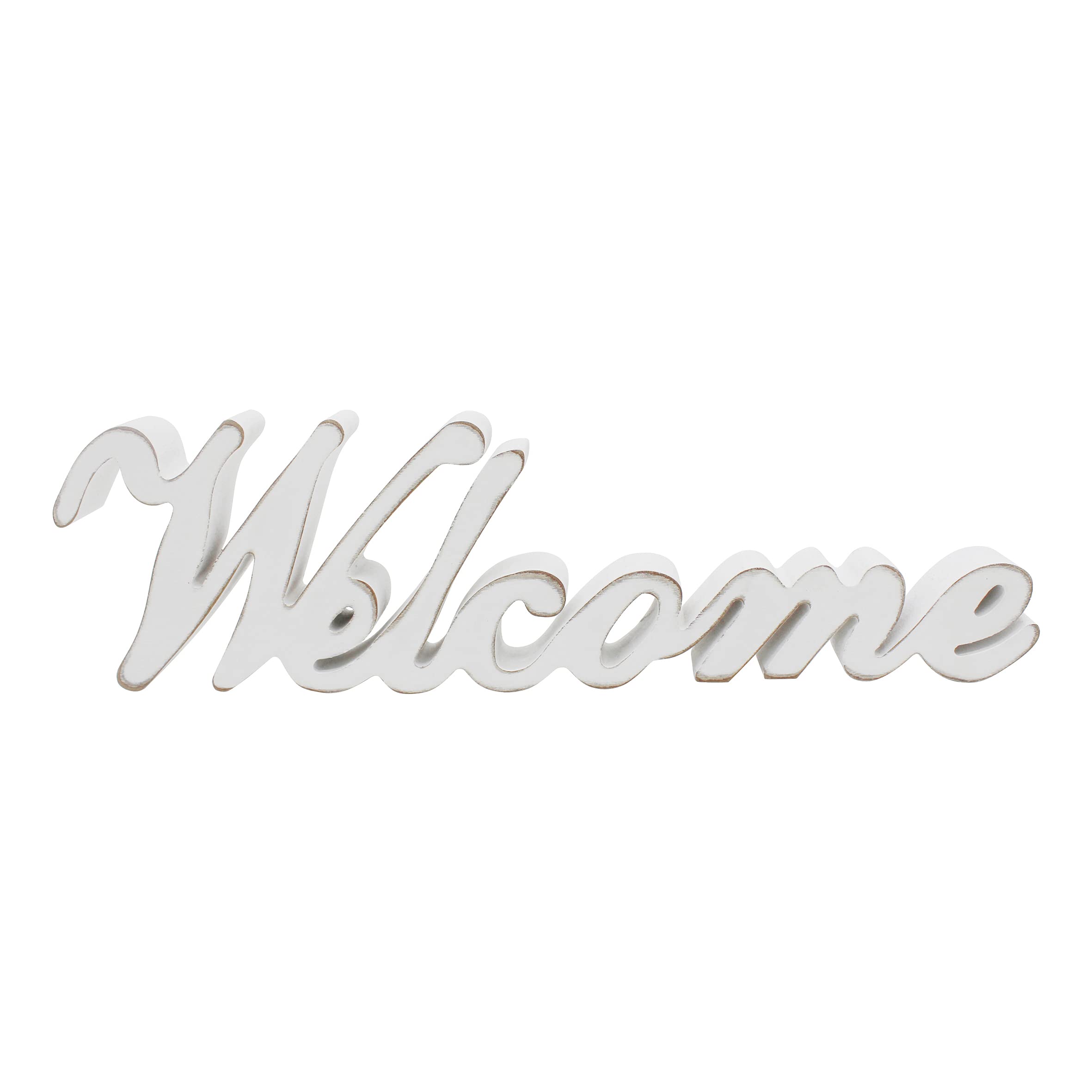 CVHOMEDECO. Rustic Vintage Distressed White Wooden Words Sign Free Standing Welcome Tabletop/Shelf/Home Wall/Office Decoration A