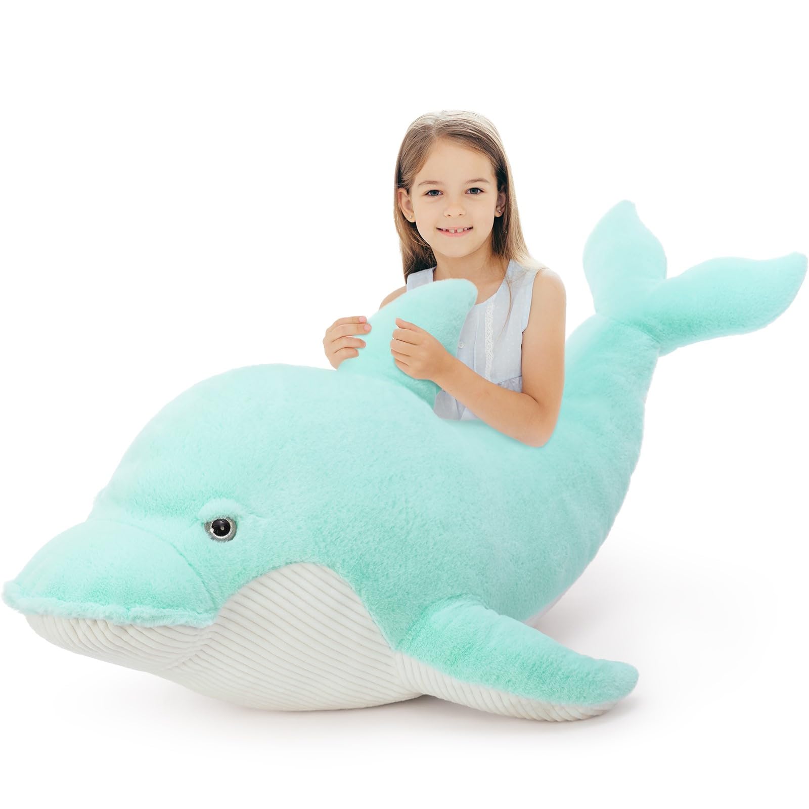 Maogolan 47 Inch Giant Dolphin Stuffed Animal For Kids Toddlers, Plush Dolphin Body Pillow For Girls - Gift For Adults Girlfrien