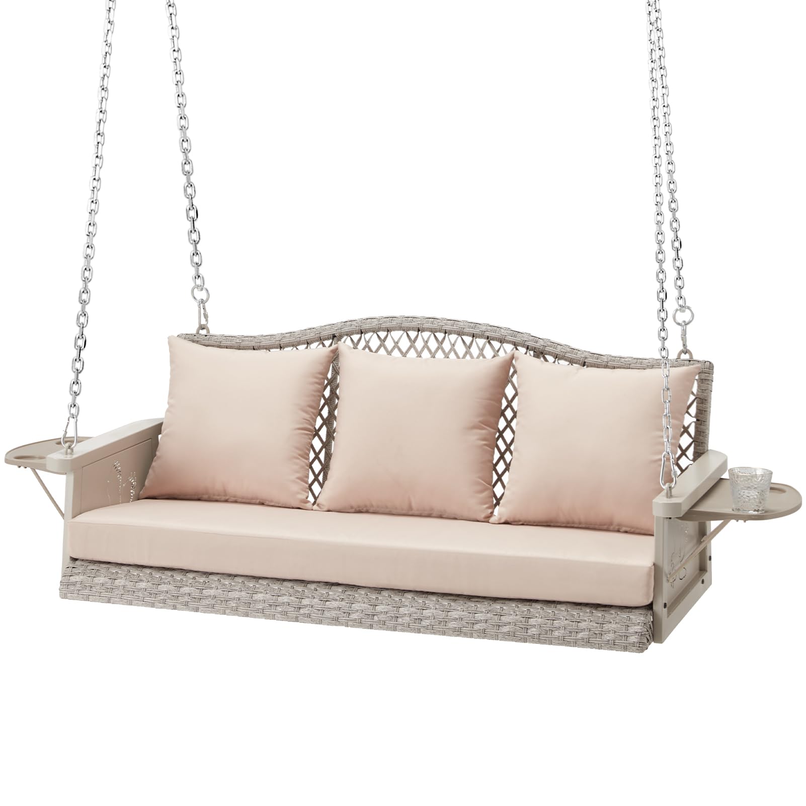 Zzw Upgraded Wicker Hanging Porch Swing Heavy Duty 900 Lbs 3-Seat Outdoor Patio Swing Chair Bench For Adult W/ 8.9Ft Hanging Cha