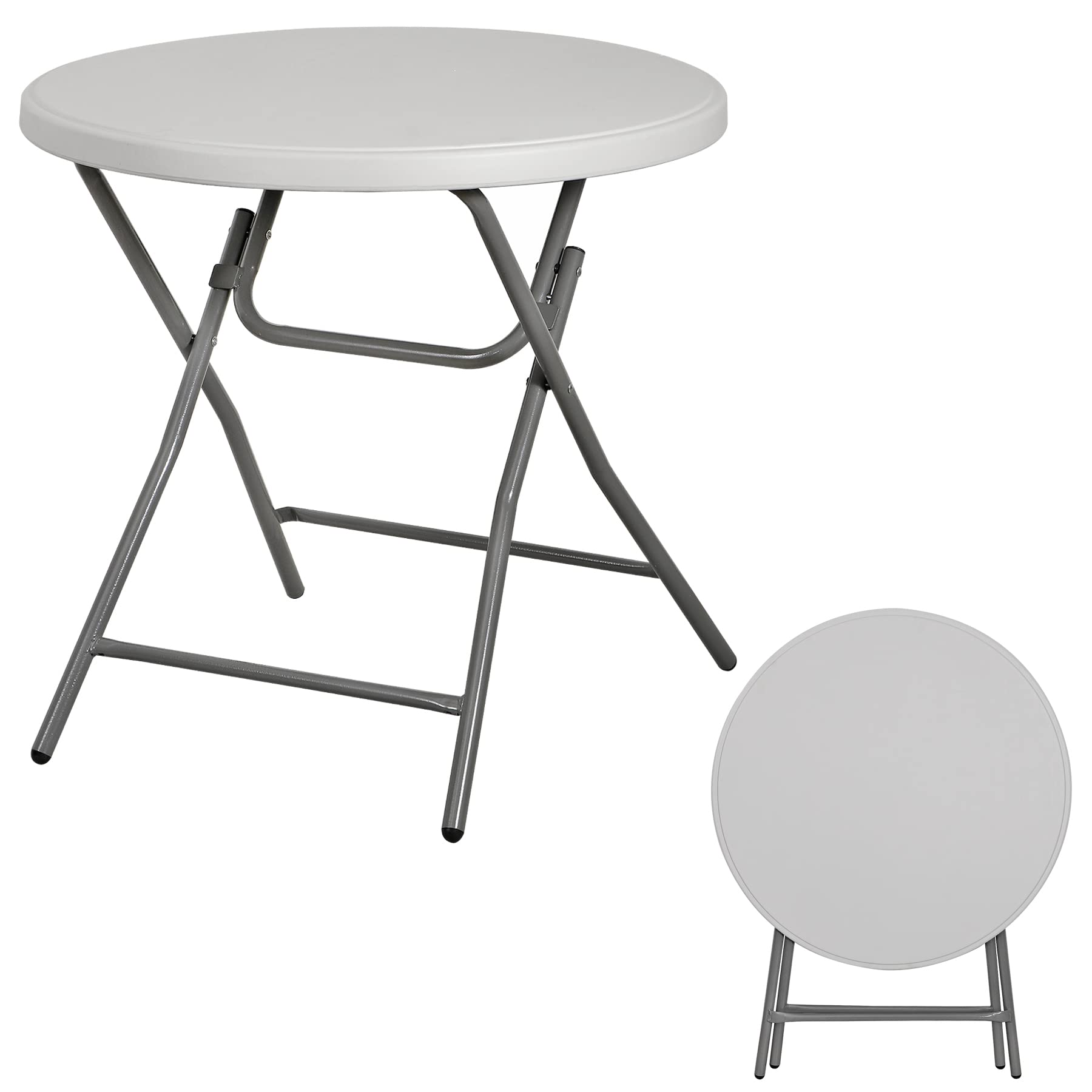 Zenstyle 2.6 Ft Round Folding Table, Indoor Outdoor Portable Plastic Dining Card Table Utility Table Accessory For Patio Camping Dining Event Party, White