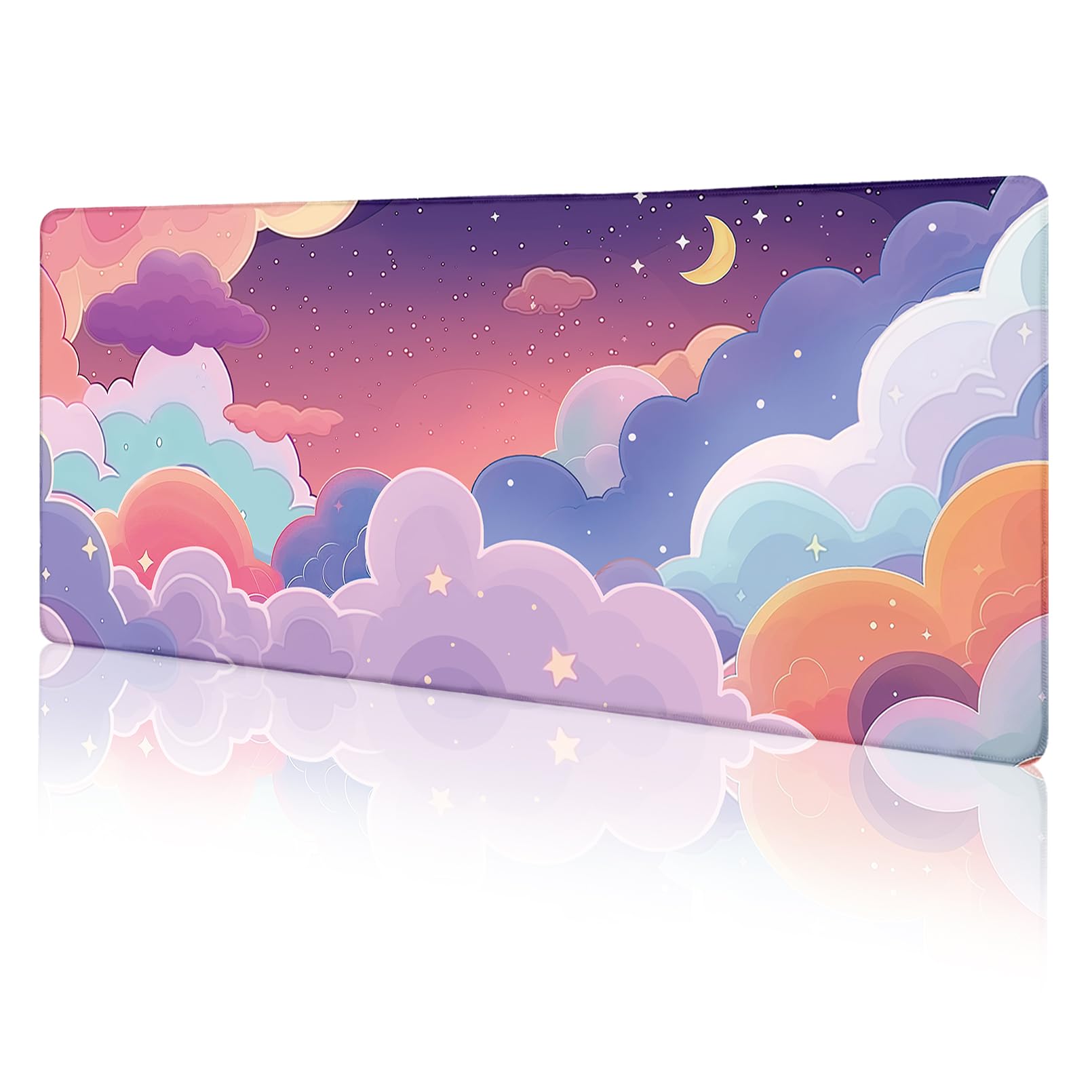 Limkrian Purple Cloud Mouse Pad Large Desk Mat, Kawaii Purple Computer Mousepad With Stitched Edges Non-Slip, Keyboard Mouse Pad