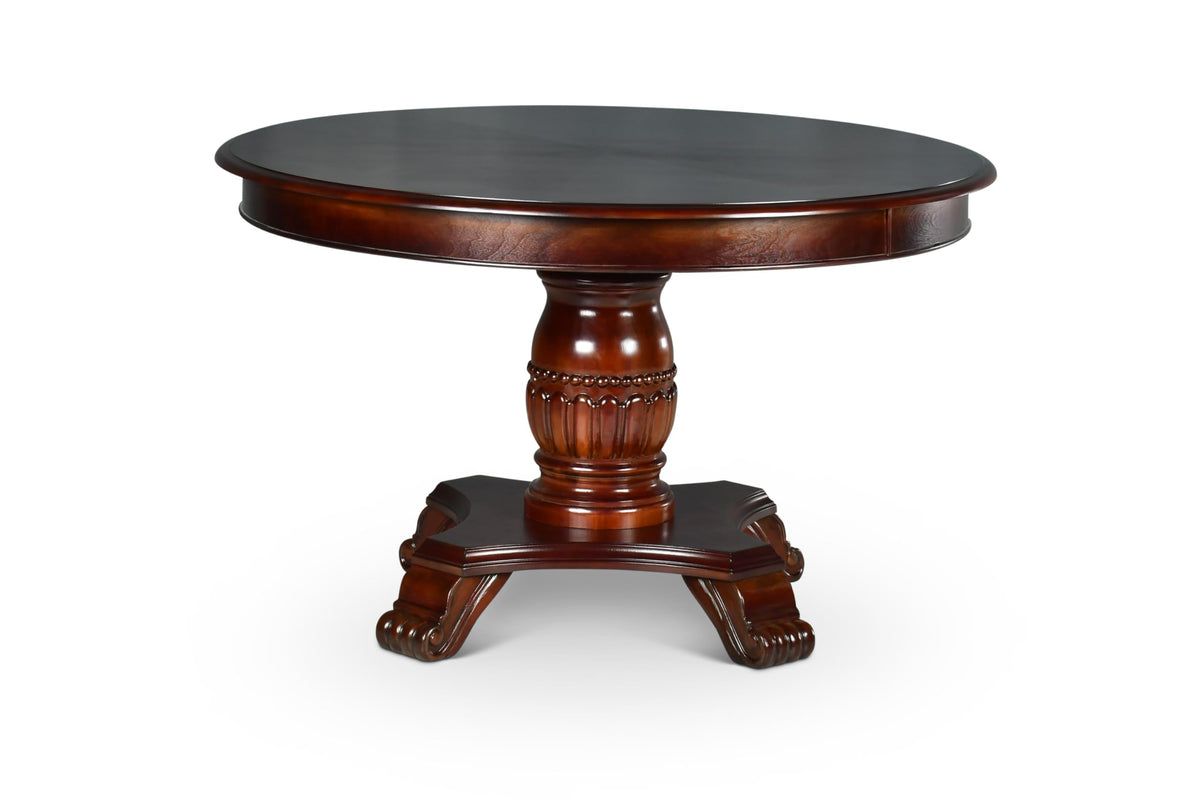 Steve Silver Company Tournament Round Dining Table, Hardwood Solids, Traditional Style, Pedestal Base W/Fluted Design, 52&quot; D X 52&quot; W X 30&quot; H, Cherry Brown