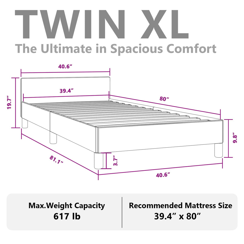 vidaXL Fabric Bed Frame Platform Bed, Scandinavian Style/Slats Support/No Box Spring Needed/Without Mattress/Easy Assembly, Light Grey Twin XL Bed