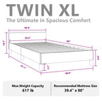 vidaXL Fabric Bed Frame Platform Bed, Scandinavian Style/Slats Support/No Box Spring Needed/Without Mattress/Easy Assembly, Light Grey Twin XL Bed