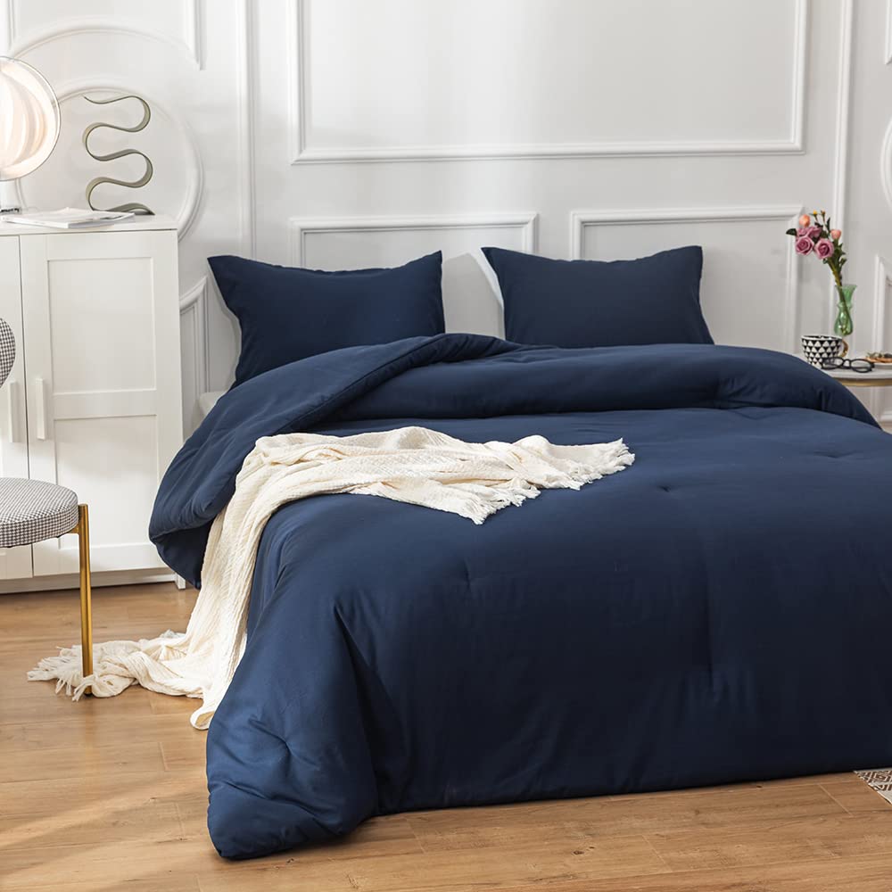 Karever Navy Comforter Full Size Navy Blue Bedding Set Dark Navy Blue Comforter Set 3 Pieces 1 Comforter With 2 Pillowcases