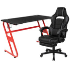 Flash Furniture Red Gaming Desk With Cup Holder/Headphone Hook & Black Reclining Back/Arms Gaming Chair With Footrest
