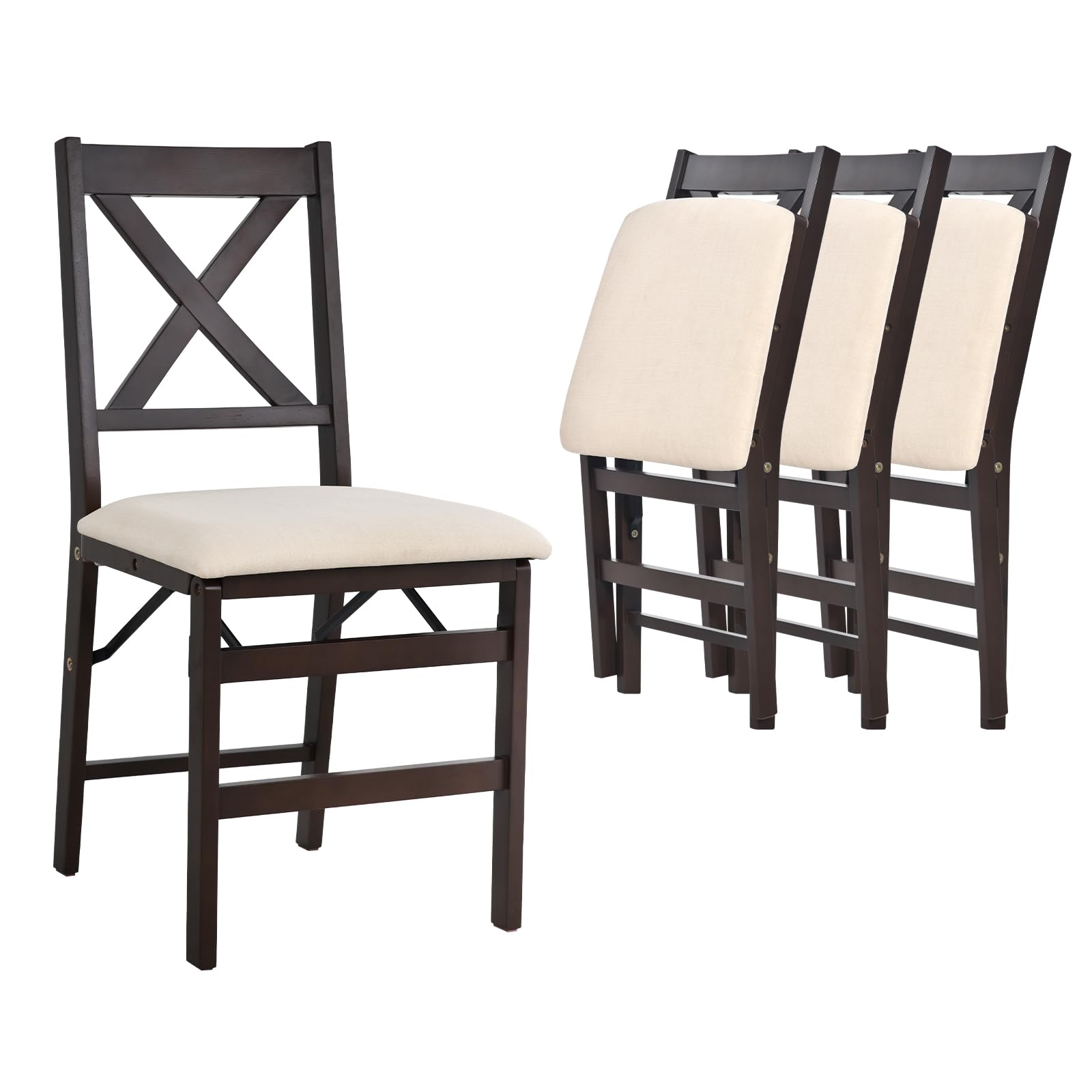 COLAMY Folding Dining Chairs Set of 4, Foldable Chairs with Padded Seats, Wood Folding Dining Room Chairs for Dinner, Kitchen, P