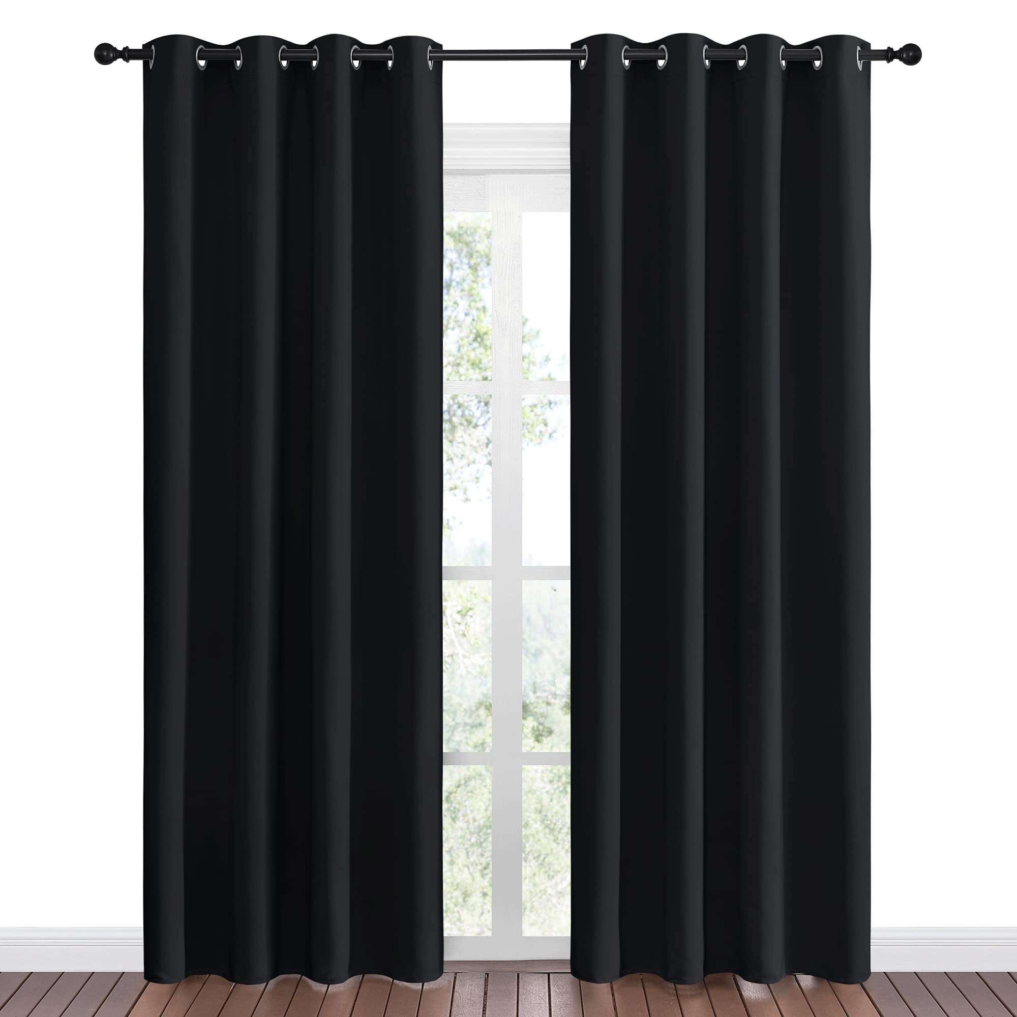 Nicetown Halloween Blackout Curtain Panels 86 Inches - Light Reducing Thermal Insulated Solid Grommet Blackout Curtains/Panels/D