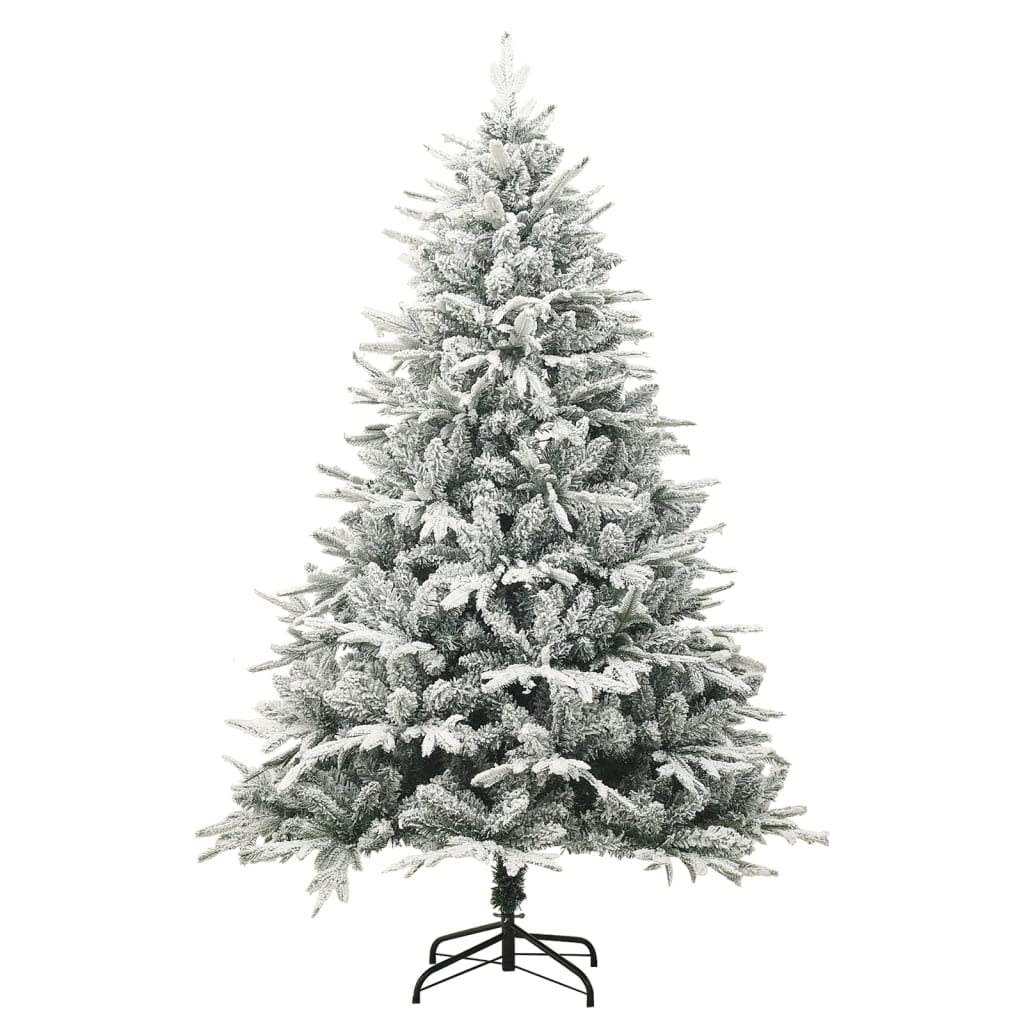 vidaXL Artificial Christmas Tree 94.5&quot; with Flocked Snow, Green PVC & PE Material, Adjustable Branches, Steel Stand Included - Perfect Centerpiece for Xmas Decorations.