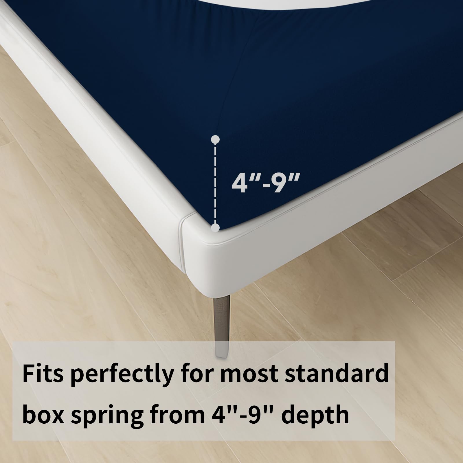 Easy-Going Box Spring Cover King/C-King Size, 4 Way Stretch Smooth And Elastic Wrap Around Band 4 Sides Bed Skirt, Navy