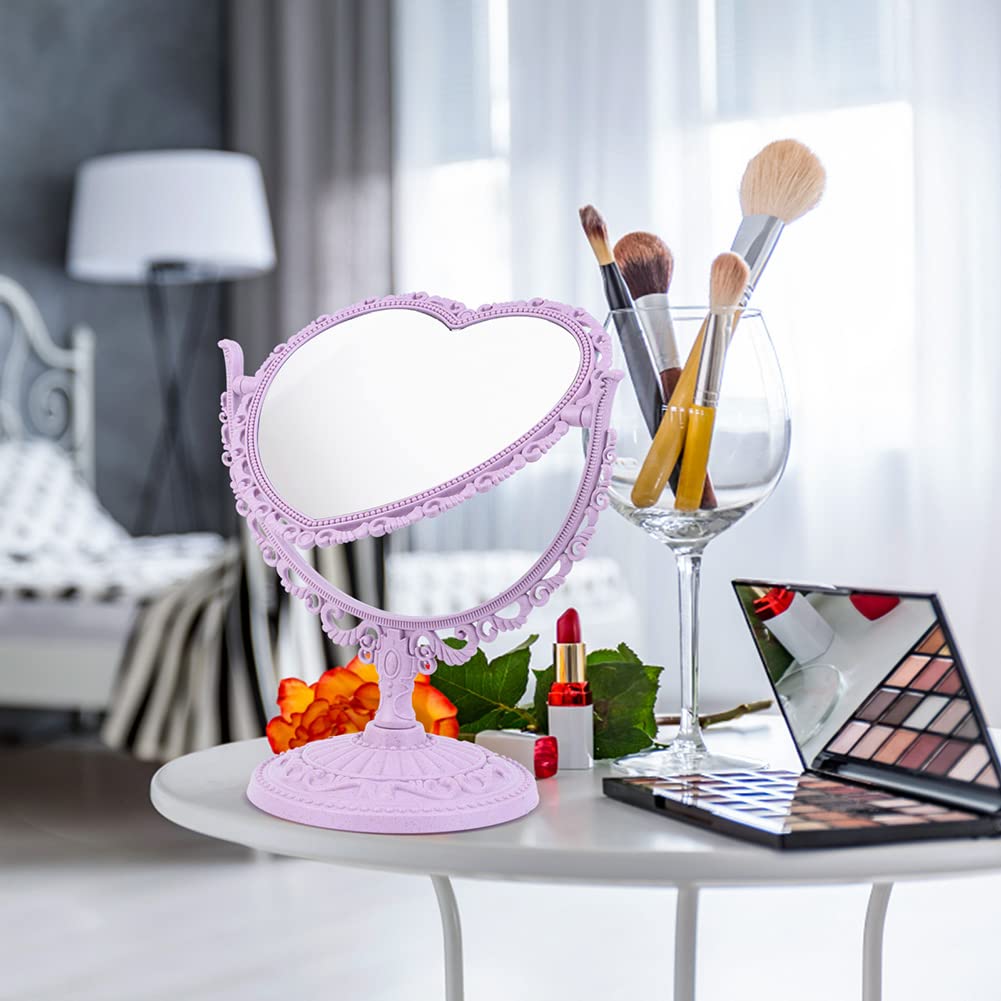 Akoak 1 Pack Simple And Lovely Heart-Shaped Cosmetic Mirror Plastic Double-Sided Rotatable Dresser Mirror Lightweight Mirror Bat