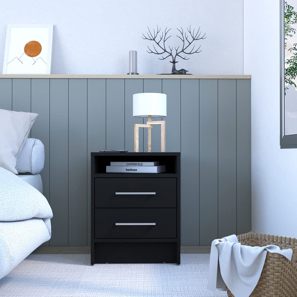 Enna Nightstand, Two Drawers, Black Wengue Finish