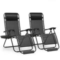 Monibloom 27-Inch Zero Gravity Chairs Set Of 2, Patio Anti Gravity Recliners, Foldable Outdoor Lounger With Cup Holder Tray, Headrest And Footrest For Beach Camping, Black
