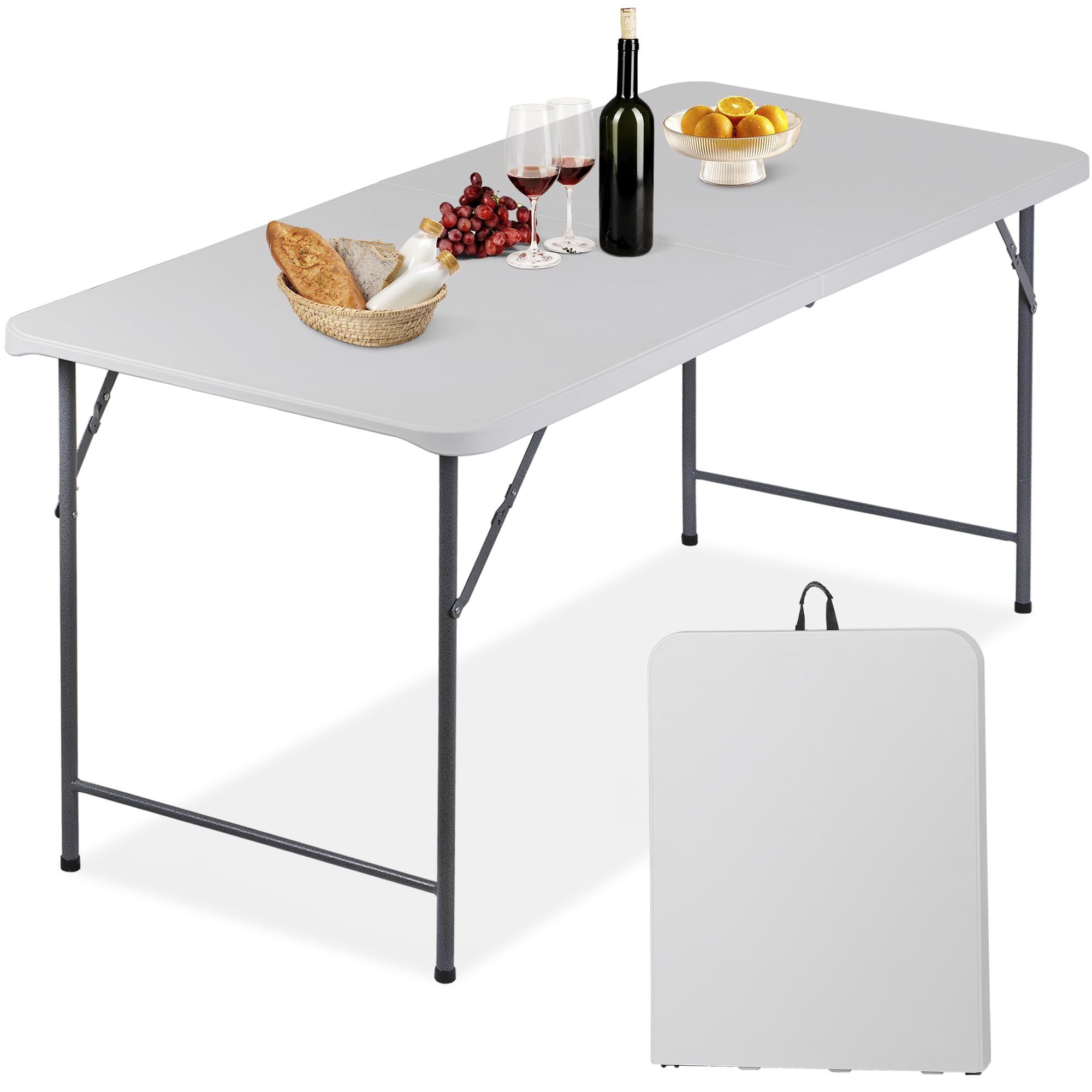Zenstyle 6 Ft Adjustable Folding Table, Indoor Outdoor Portable Plastic Dining Card Table Utility Table For Camping Dining Event Party (71'X27', Rectangular)